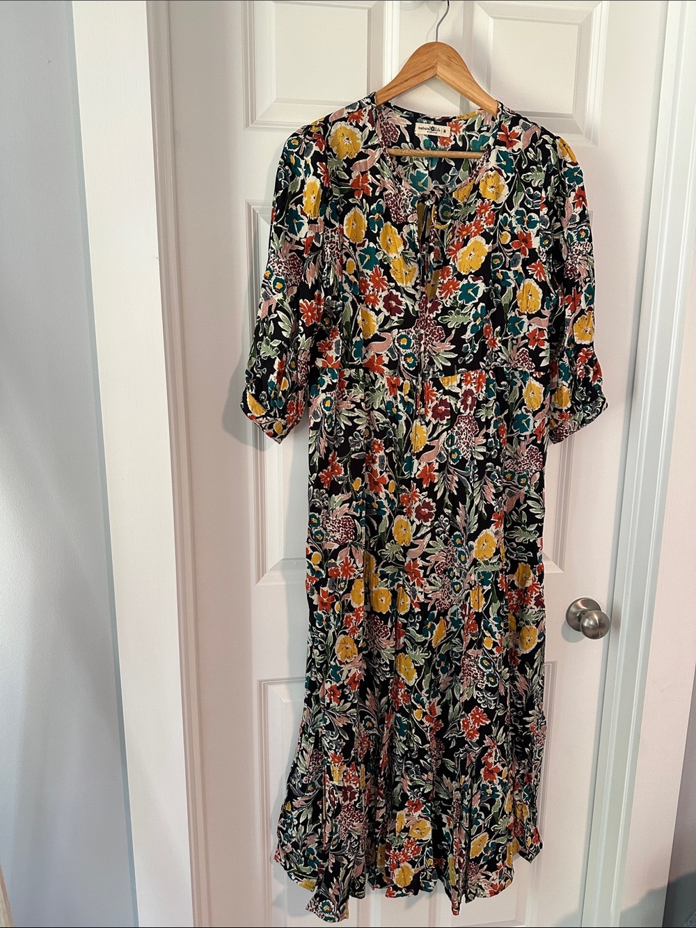 NATURAL LIFE Black Floral Maxi Dress with Yellow & Rust Blooms